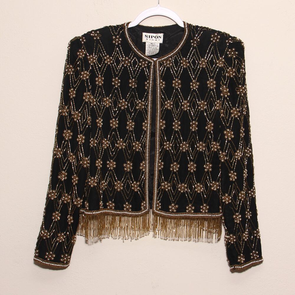 Vintage Nipon Night Beaded Evening Jacket Size Medium 80s